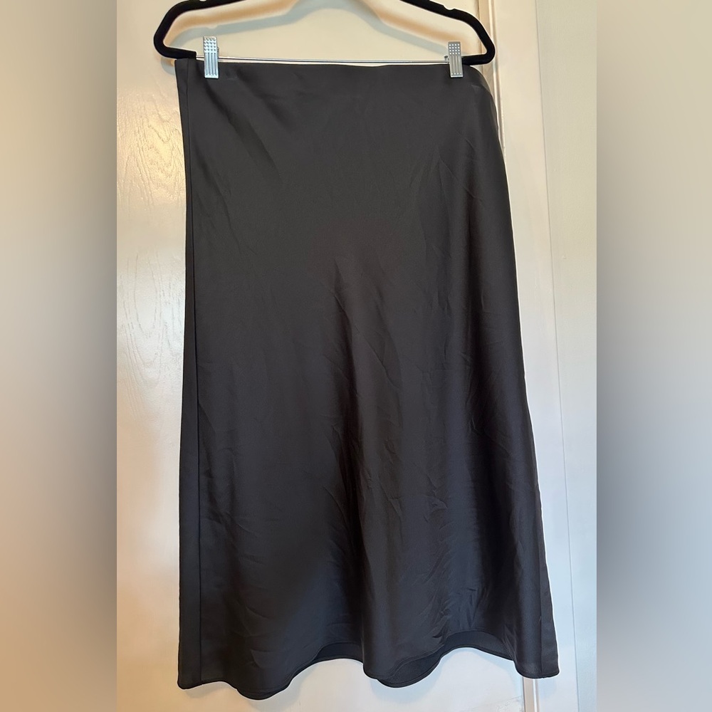 LOFT Black Satin-Look Midi Skirt